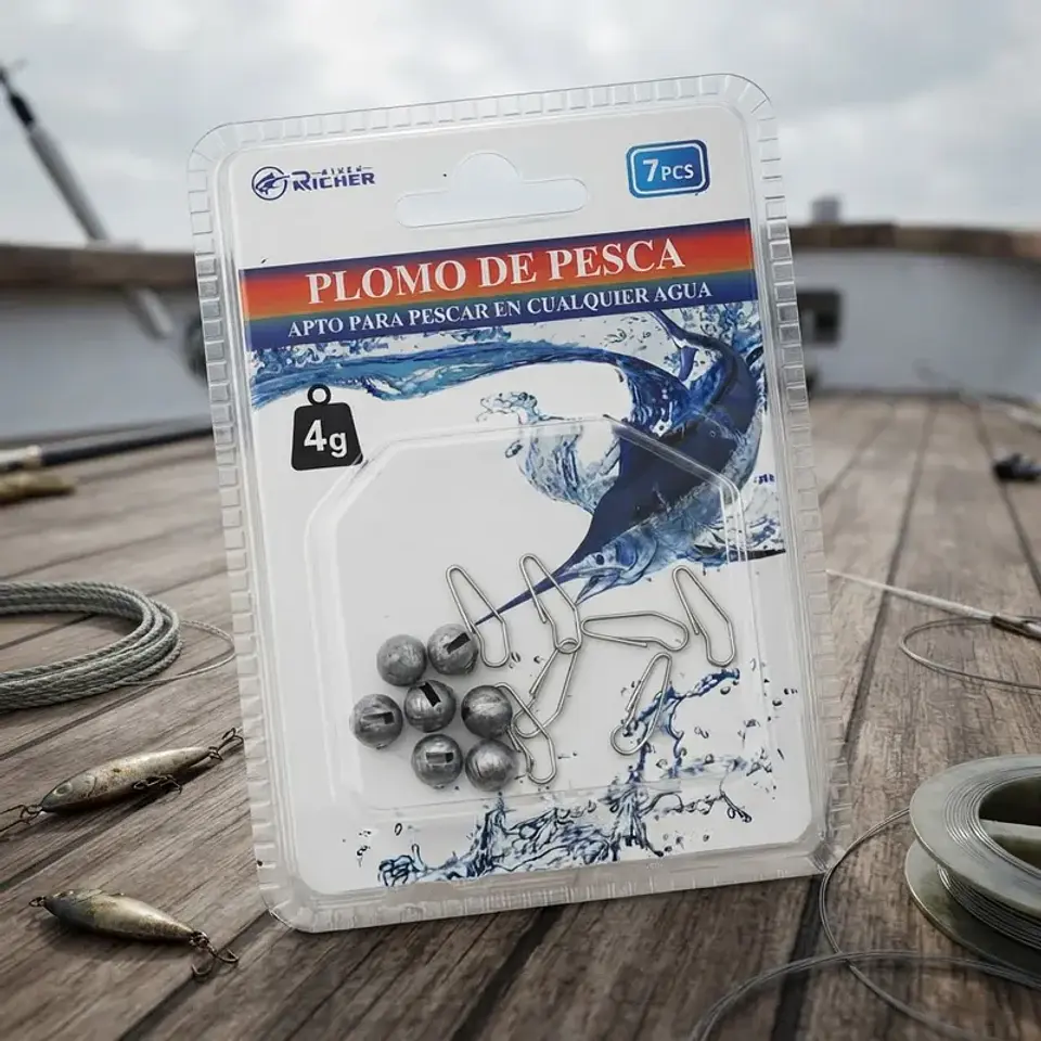 Set 7 Plomos De Pesca Redondo Con Clip Enganche Rápido 4g 3