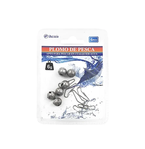 Set 6 Plomos De Pesca Redondo Ranurado 6g