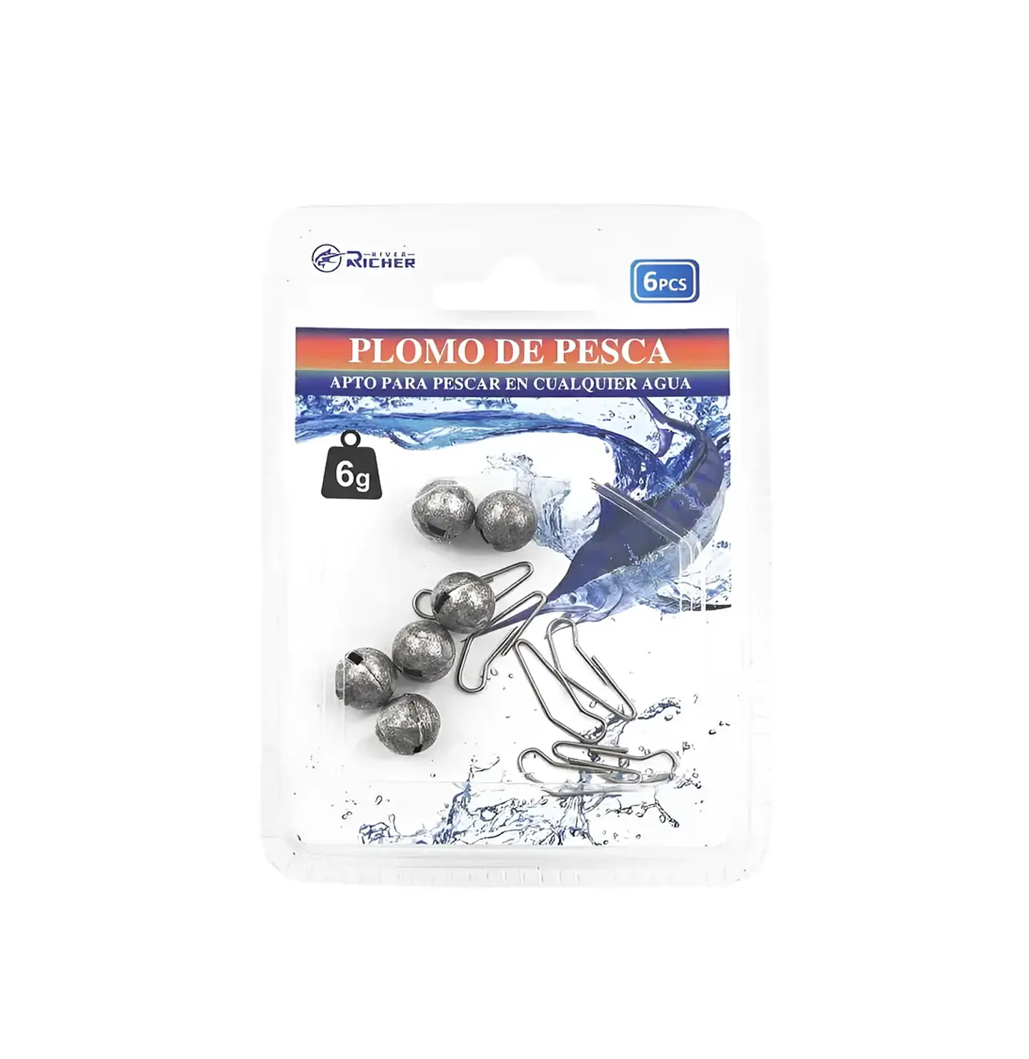Set 6 Plomos De Pesca Redondo Ranurado 6g 2
