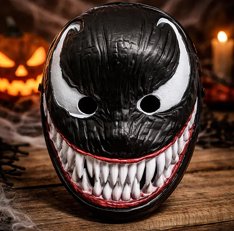 Máscara Venom Halloween Cotillón Negra Y Blanca 25x18cm