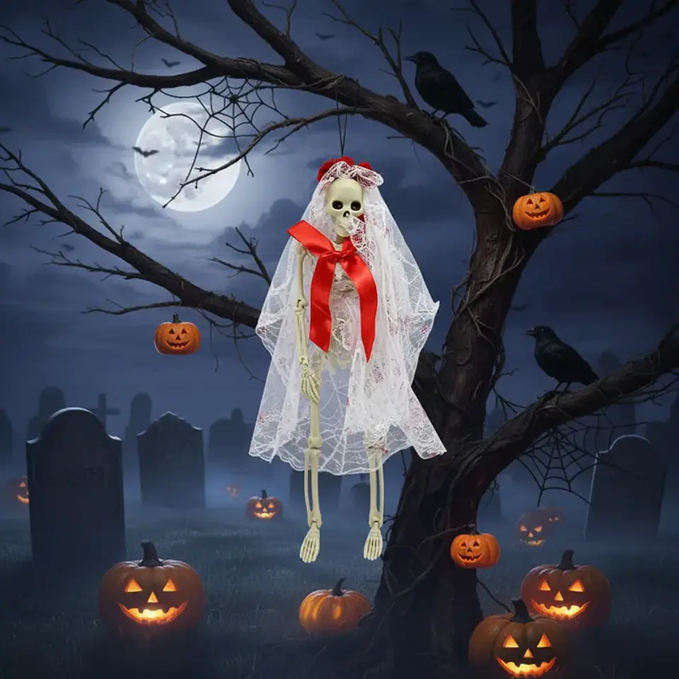 Esqueleto Colgante Novia Fantasma Decoración Halloween 38cm 1