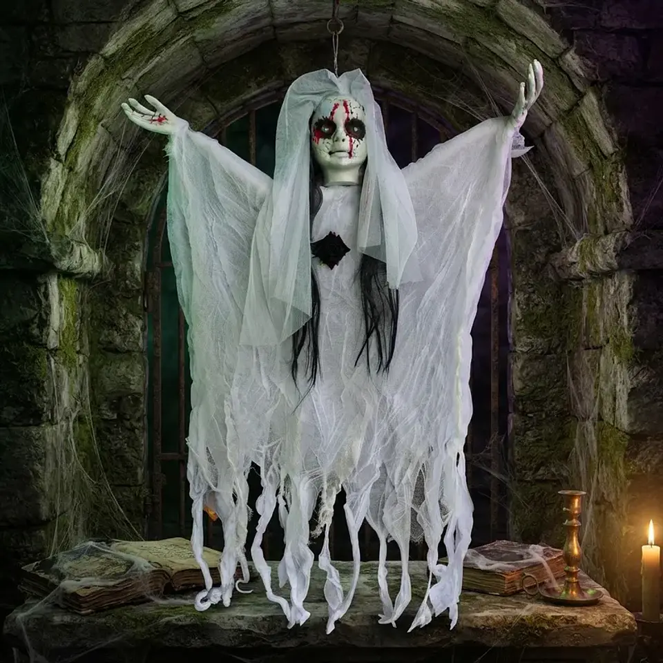 Muñeco Novia Fantasma Decorativo Halloween Luz Y Sonido 50cm 2