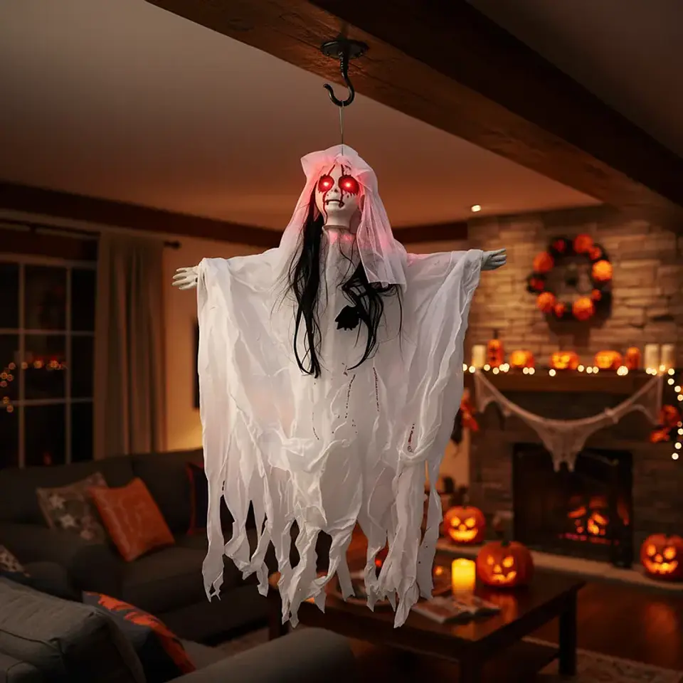 Muñeco Novia Fantasma Decorativo Halloween Luz Y Sonido 50cm 3