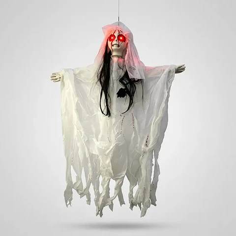 Muñeco Novia Fantasma Decorativo Halloween Luz Y Sonido 50cm