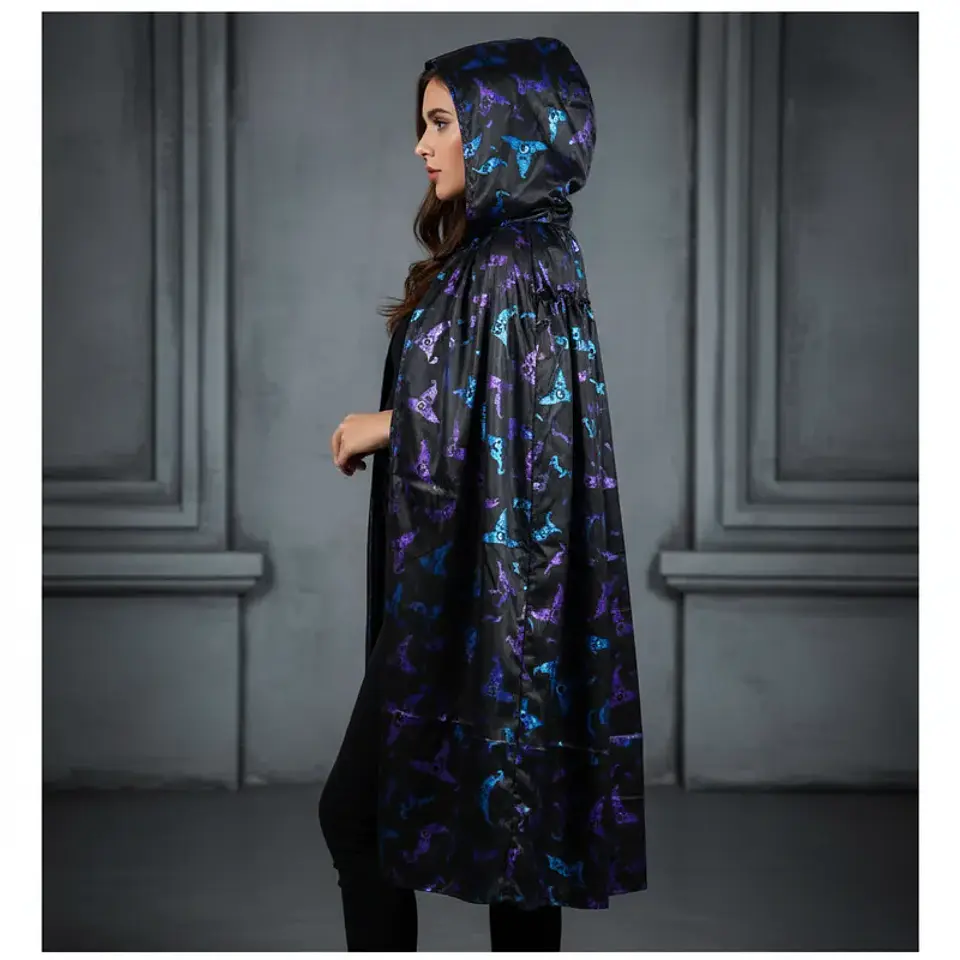 Capa Halloween Bruja Con Capucha 120cm Estampada 4