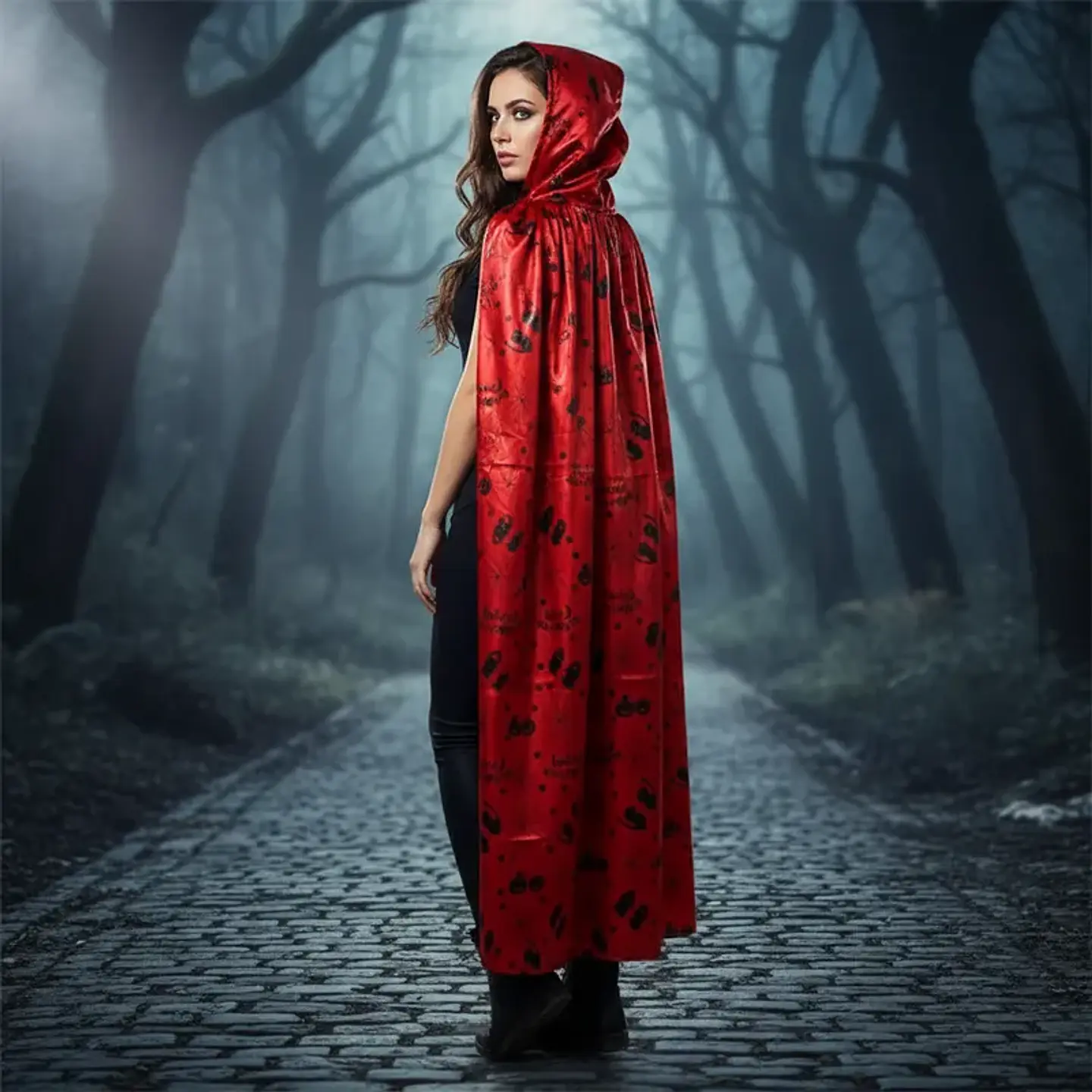 Capa Halloween Bruja Con Capucha 120cm Estampada 2
