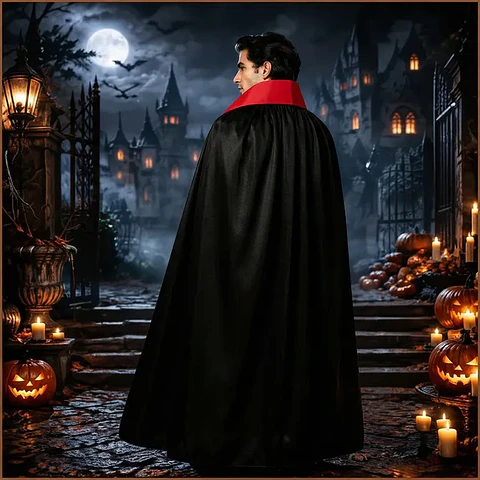 Capa De Vampiro Halloween 140cm Negra Con Cuello Rojo