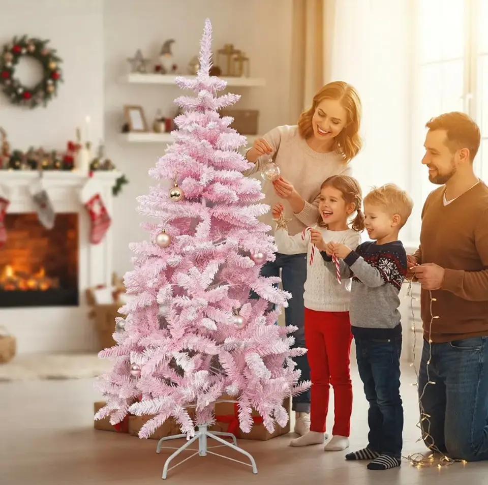 Árbol De Navidad Artificial Rosado 150 Cm Con Base Metálica 1