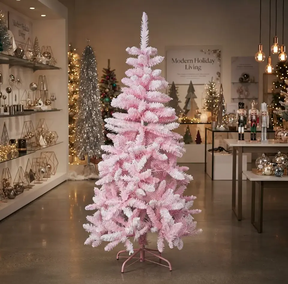 Árbol De Navidad Artificial Rosado 150 Cm Con Base Metálica 4