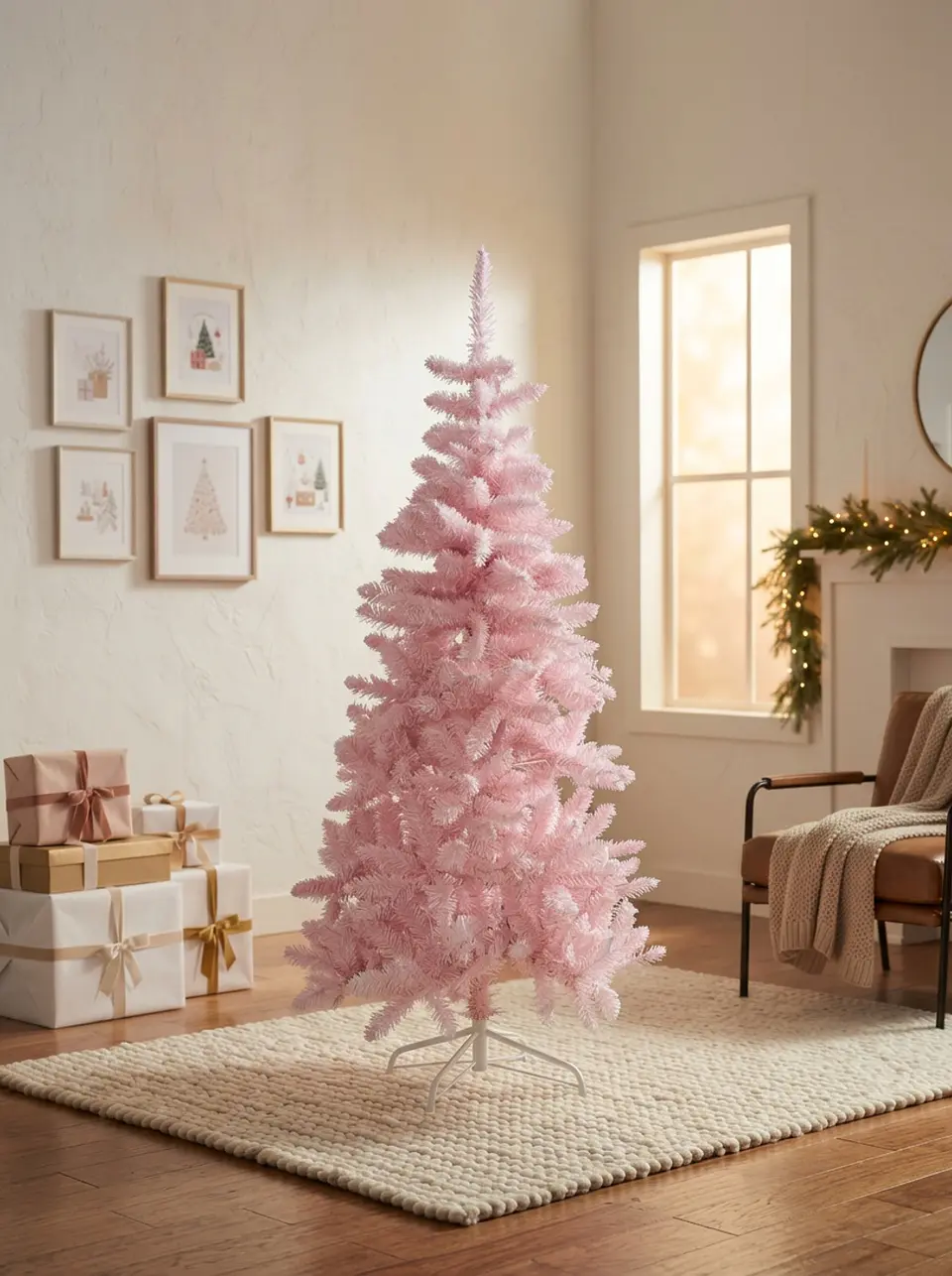 Árbol de Navidad Artificial Rosado 180 cm con Base Metálica 4