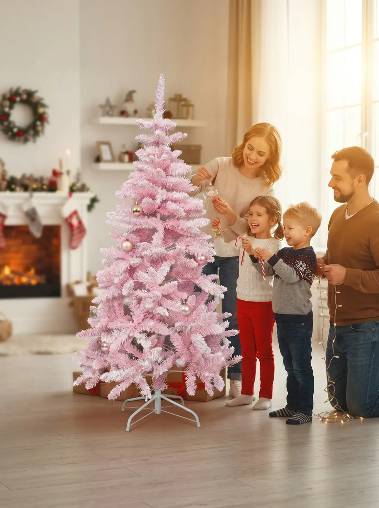 Árbol de Navidad Artificial Rosado 180 cm con Base Metálica 5