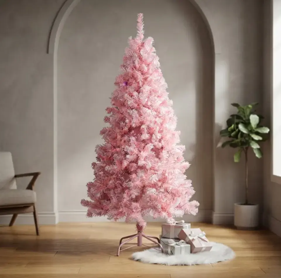 Árbol De Navidad Artificial Rosado 210 Cm Con Base Metálica 850 Ramas  1