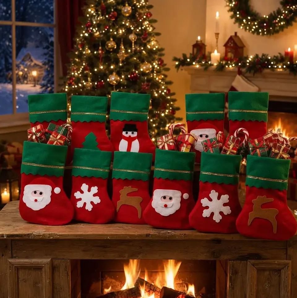 Set X12 Bota De Navidad Con Borde Verde 22x14cm 6