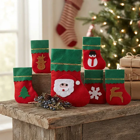 Set X12 Bota De Navidad Con Borde Verde 22x14cm