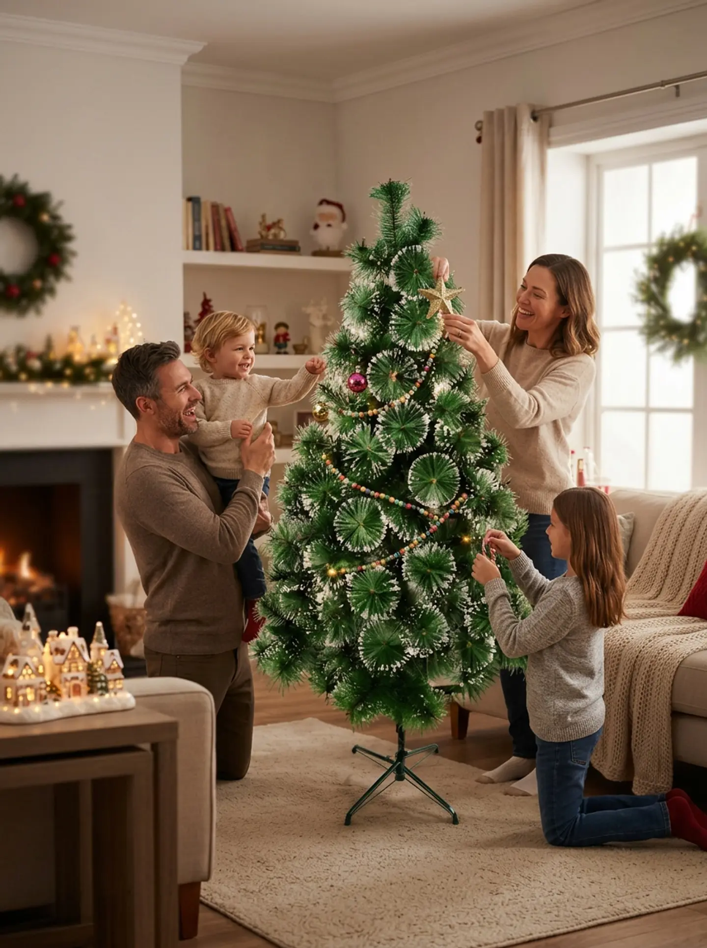 Árbol De Navidad Artificial Verde 150 Cm Con Base Metálica 4