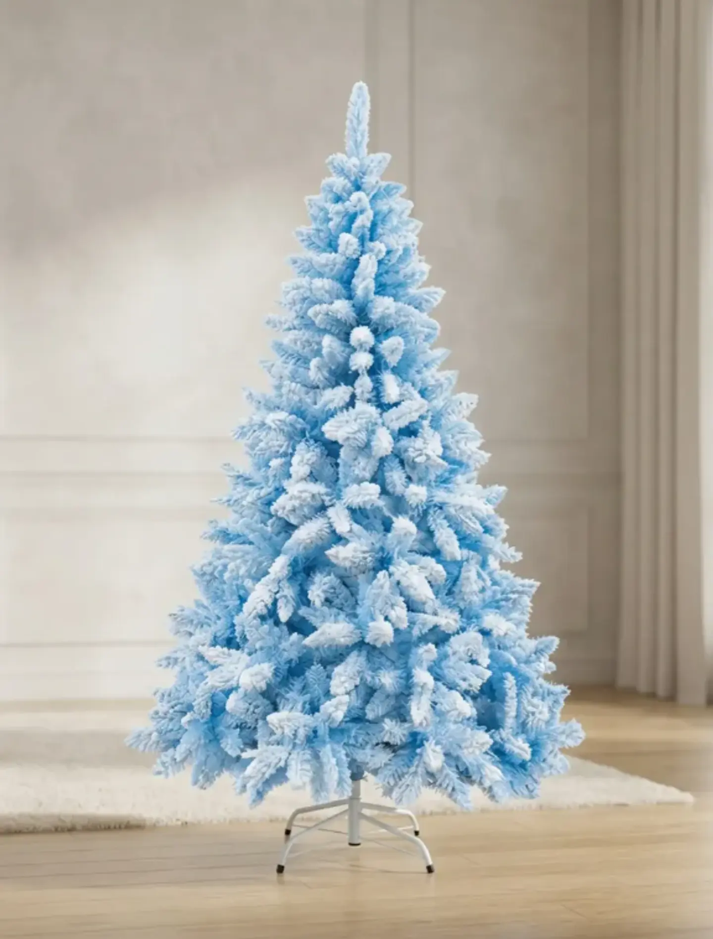 Árbol De Navidad Artificial Azul Nevado 150cm Con Soporte 3