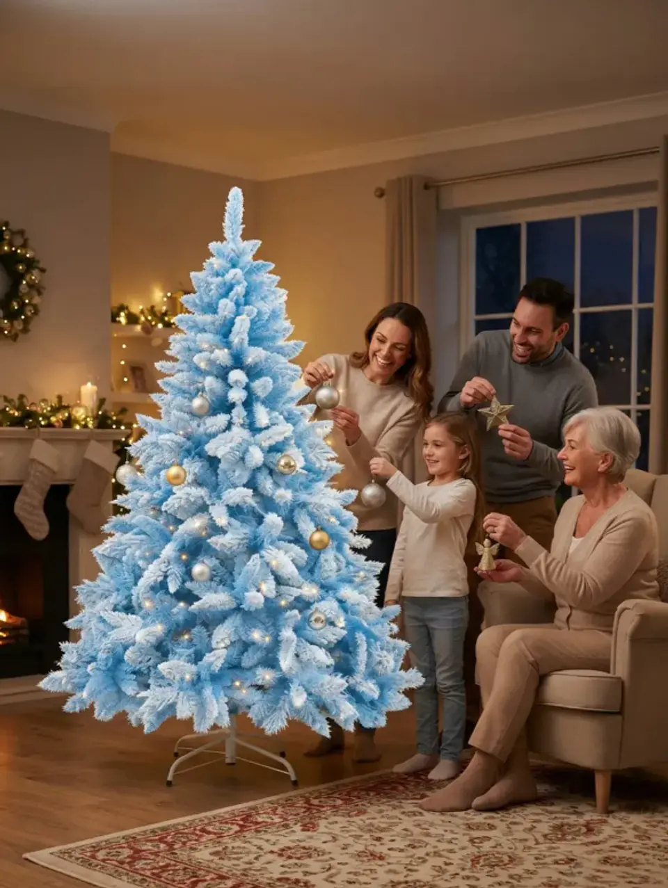 Árbol De Navidad Artificial Azul Nevado 150cm Con Soporte 4