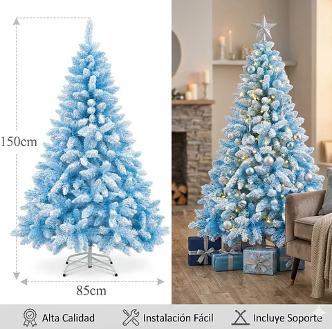 Árbol De Navidad Artificial Azul Nevado 150cm Con Soporte