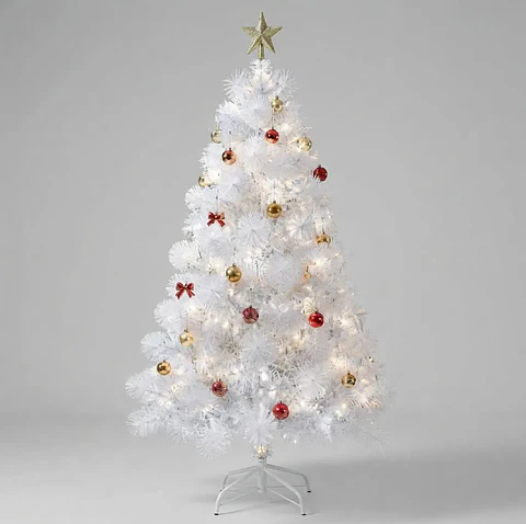 Árbol de Navidad blanco 150 cm con ramas de PVC y base metálica