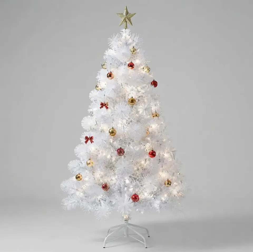 Árbol de Navidad blanco 150 cm con ramas de PVC y base metálica 2