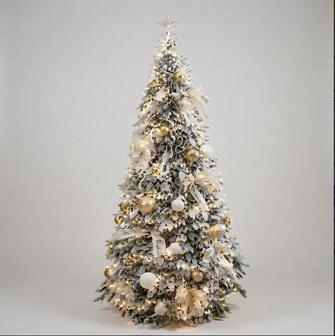 Árbol de Navidad Plegable Puntas Blancas y Luces 210cm