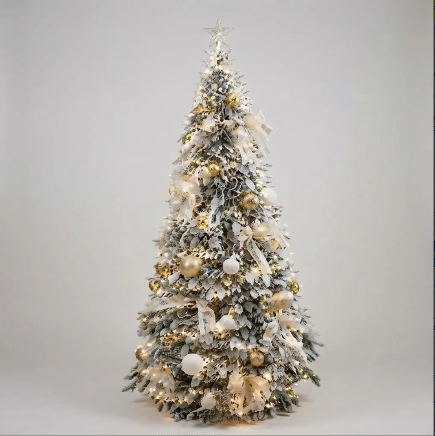 Árbol de Navidad Plegable Puntas Blancas y Luces 210cm 1