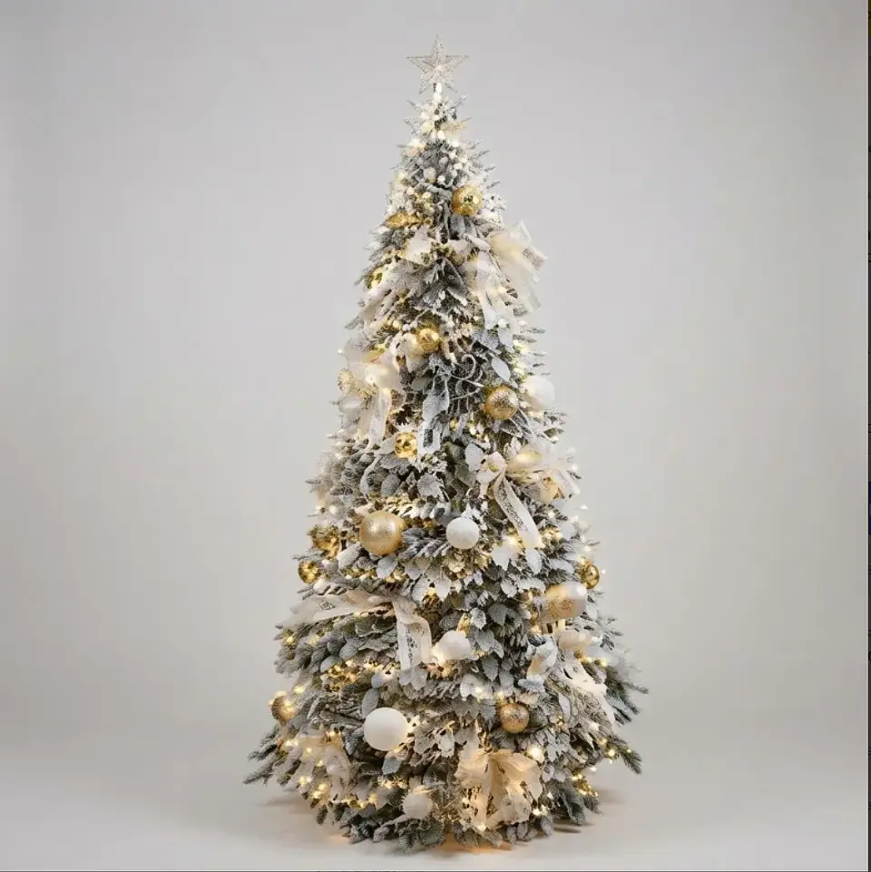 Árbol de Navidad Plegable Puntas Blancas y Luces 210cm 1