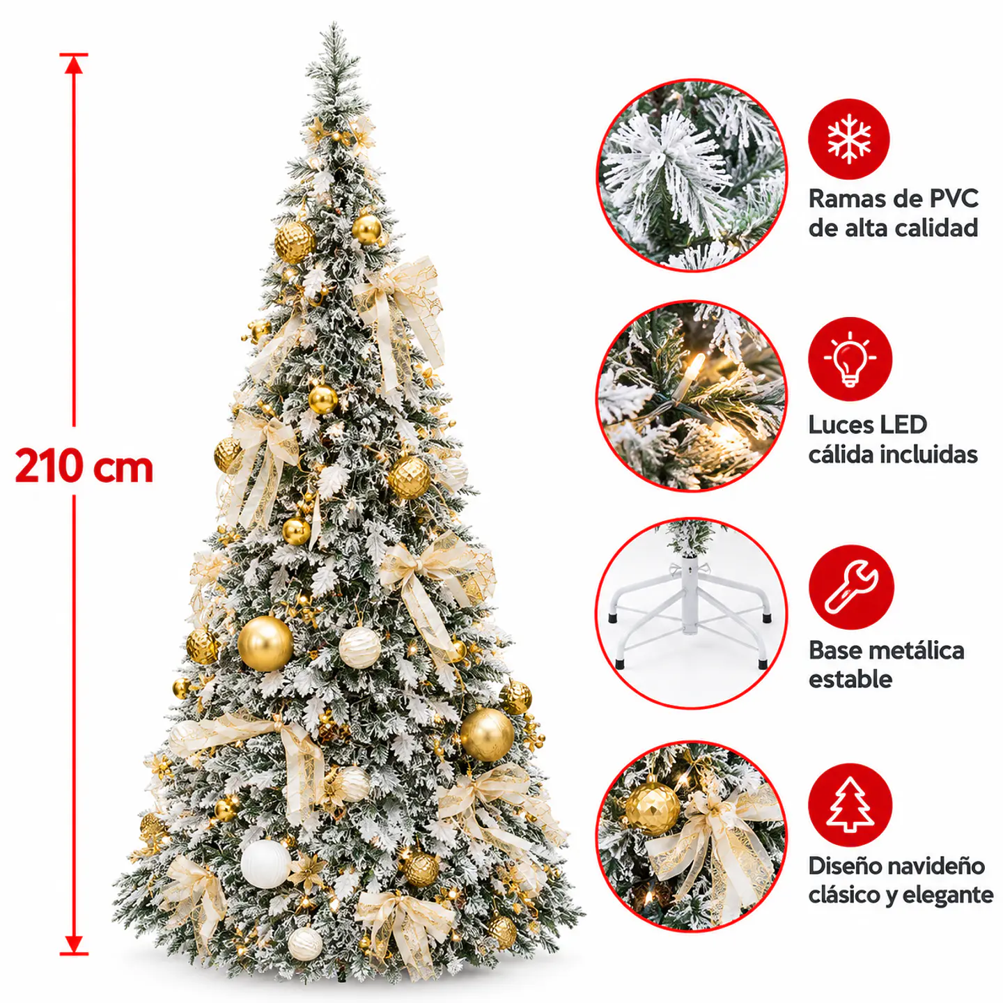Árbol de Navidad Plegable Puntas Blancas y Luces 210cm 4