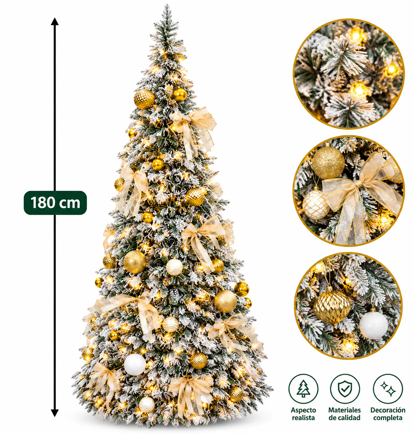 Árbol De Navidad Plegable Puntas Blancas Y Luces 180cm  4