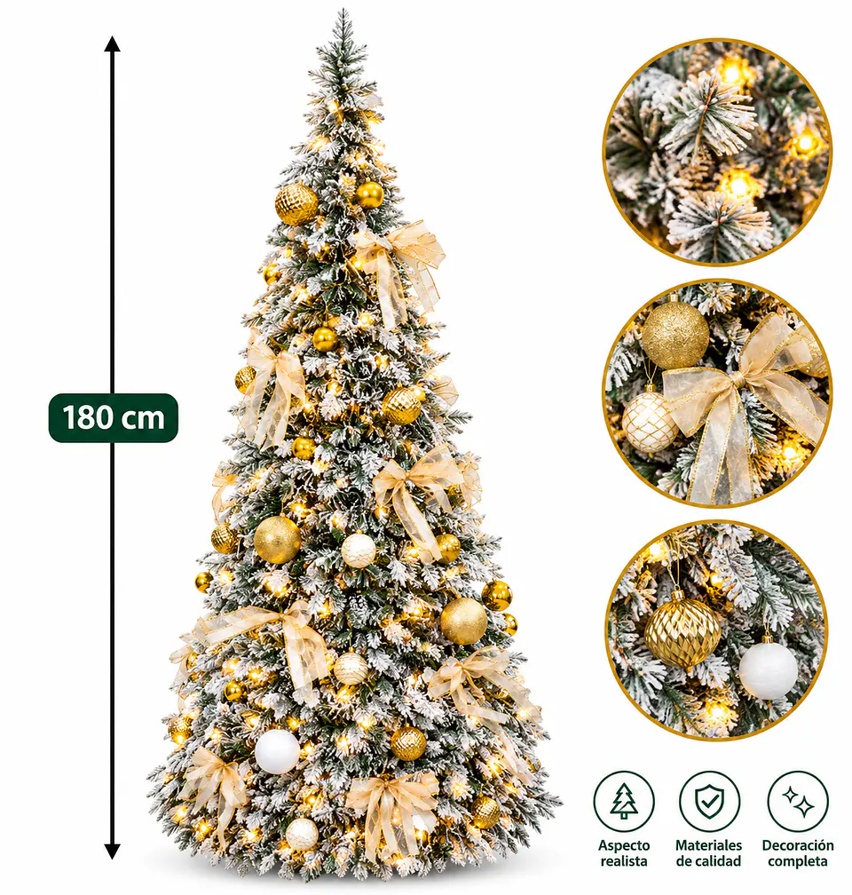 Árbol De Navidad Plegable Puntas Blancas Y Luces 180cm  4