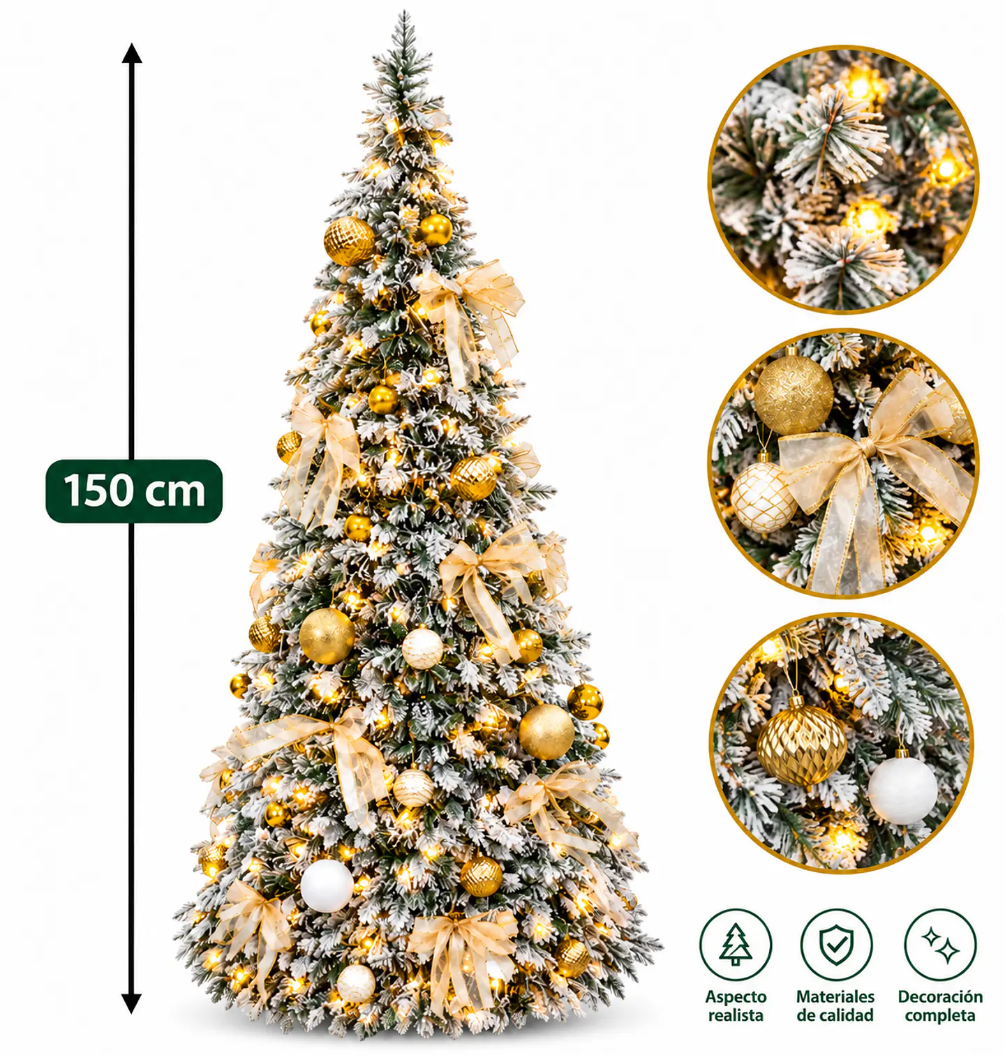 Árbol De Navidad Plegable Puntas Blancas Y Luces 150 cm  4