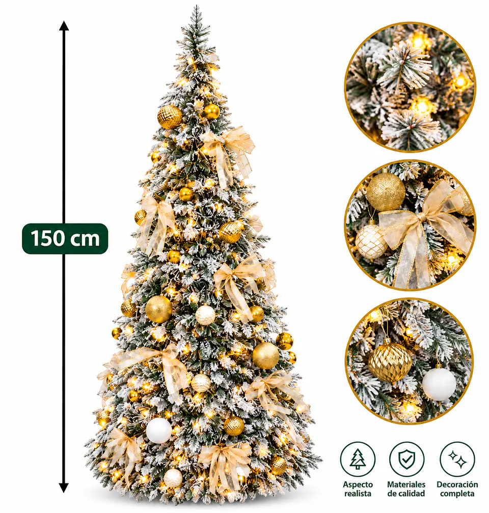 Árbol De Navidad Plegable Puntas Blancas Y Luces 150 cm  4