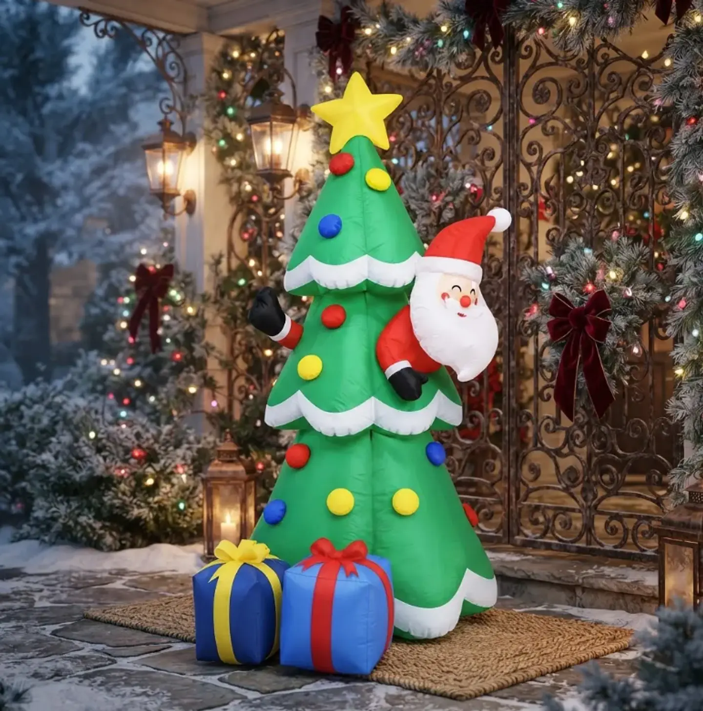 Papá Noel Saliendo del Árbol de Navidad, Inflable Eléctrico con Luces 180cm 4