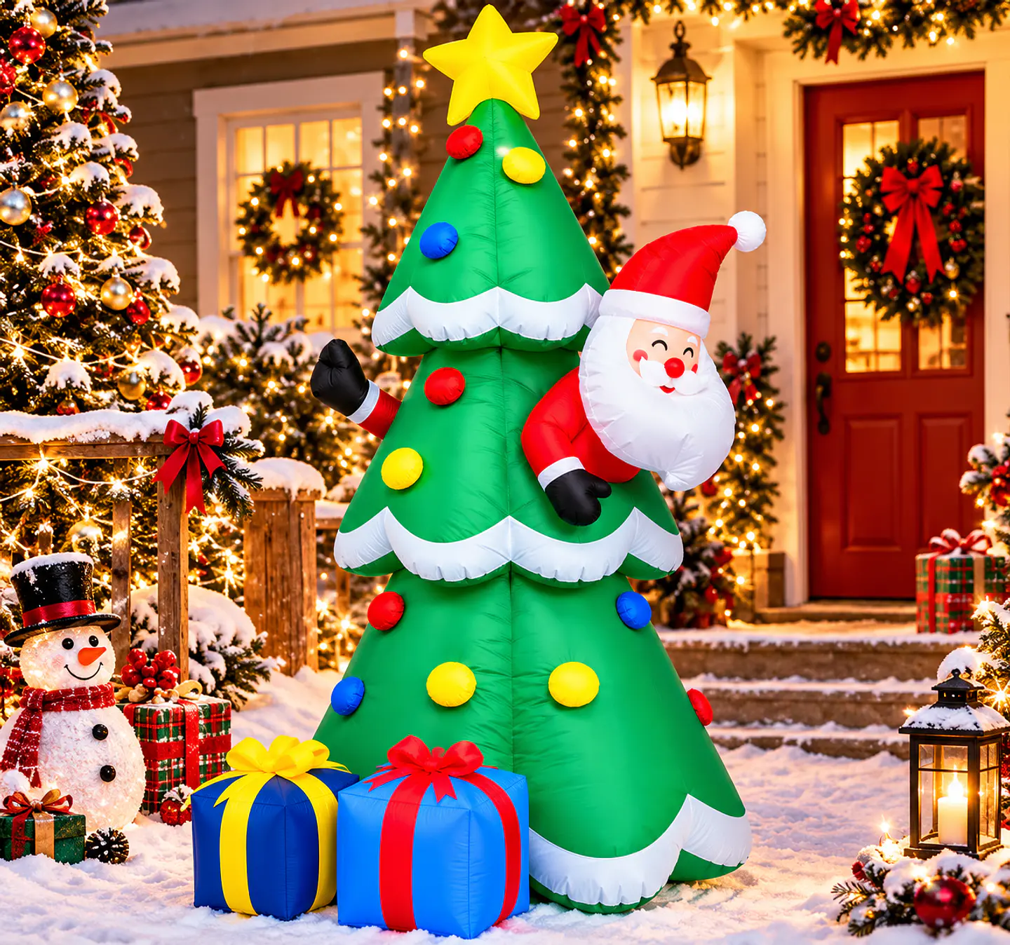 Papá Noel Saliendo del Árbol de Navidad, Inflable Eléctrico con Luces 180cm 5