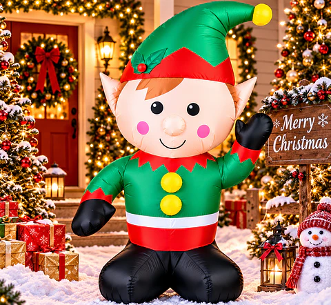Elfo Inflable Navideño Verde y Rojo de 120cm