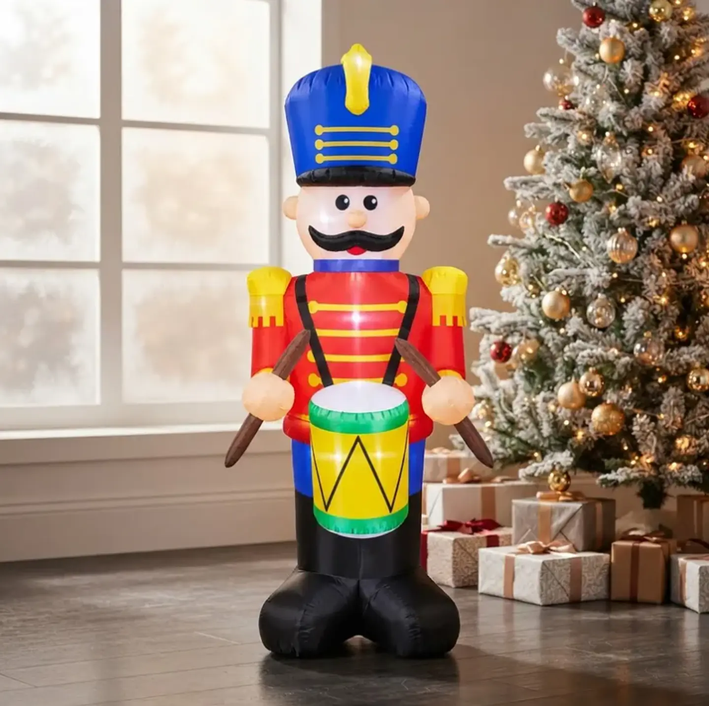 Soldado tocando tambor inflable eléctrico con luces 180cm 5