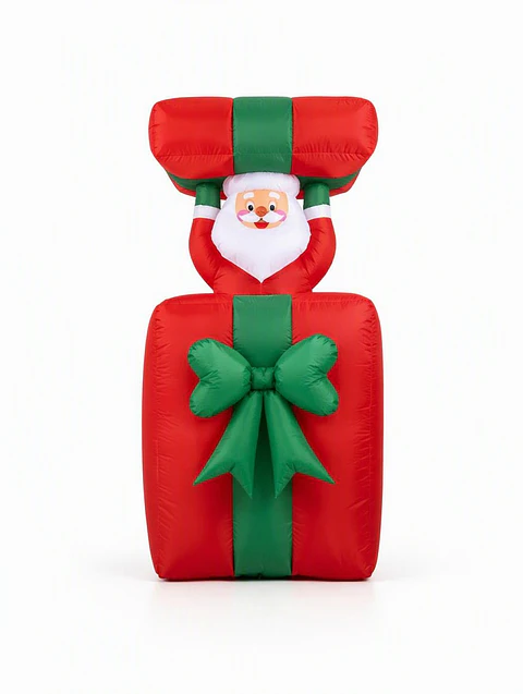 Papá Noel con regalo y movimiento vertical, inflable eléctrico con luces 150cm