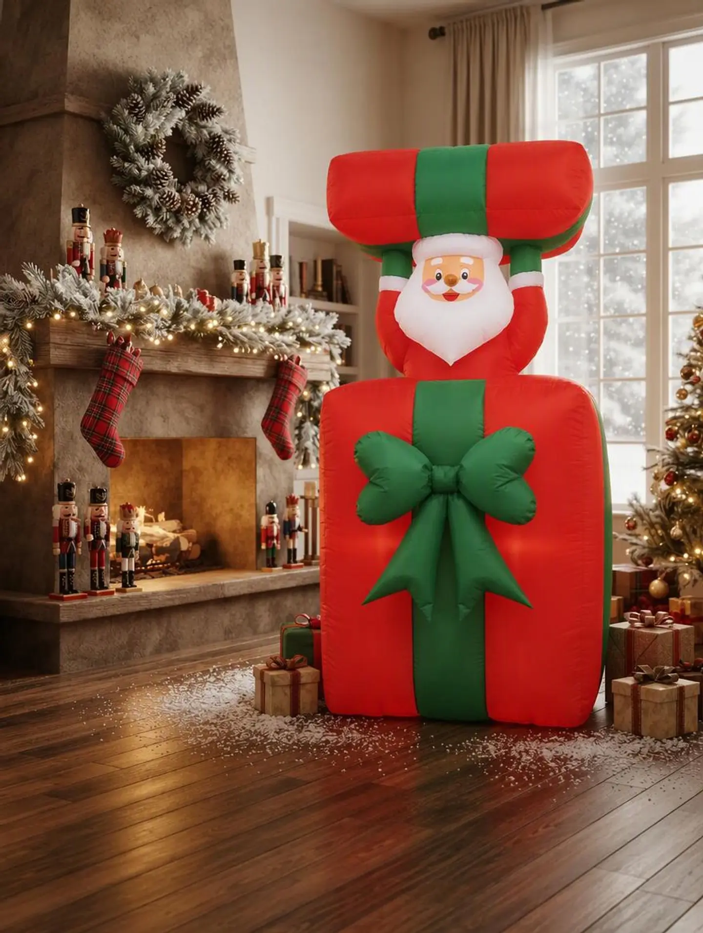 Papá Noel con regalo y movimiento vertical, inflable eléctrico con luces 150cm 5