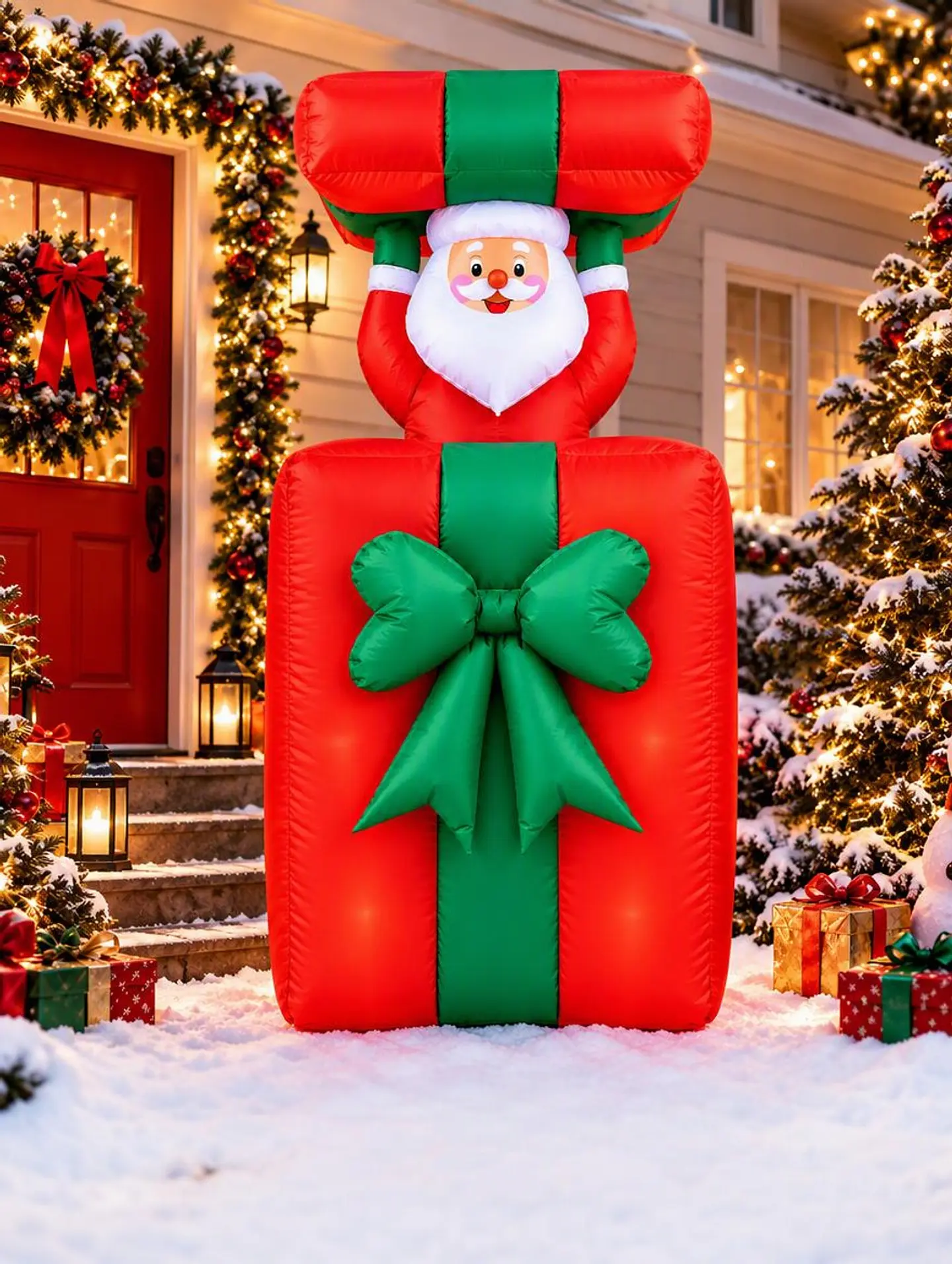 Papá Noel con regalo y movimiento vertical, inflable eléctrico con luces 150cm 2