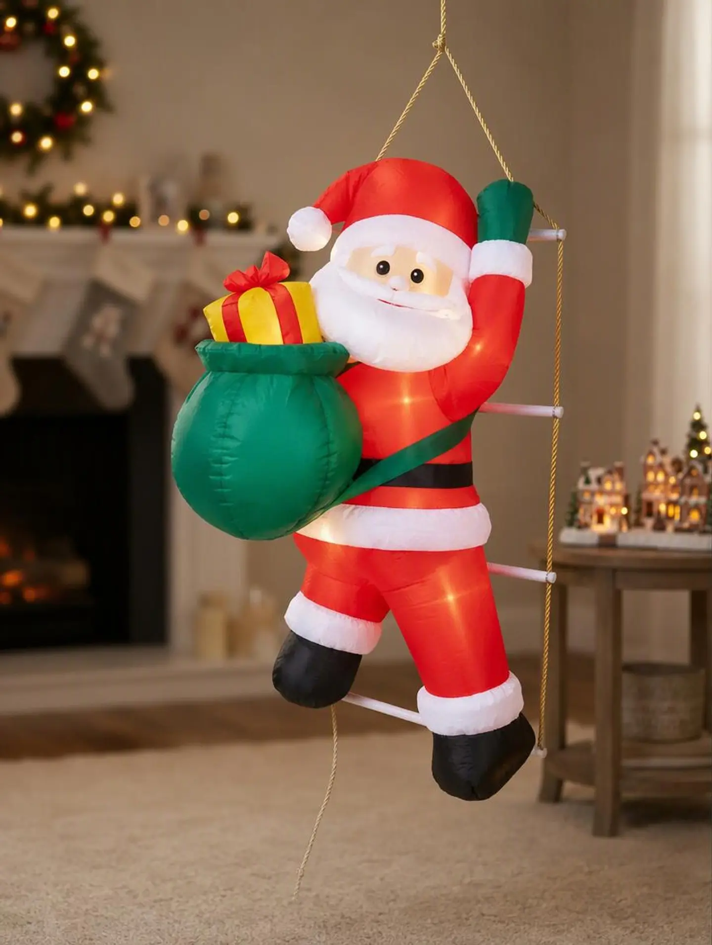 Papá Noel Subiendo Escalera Inflable Eléctrico con Luces 90cm 4