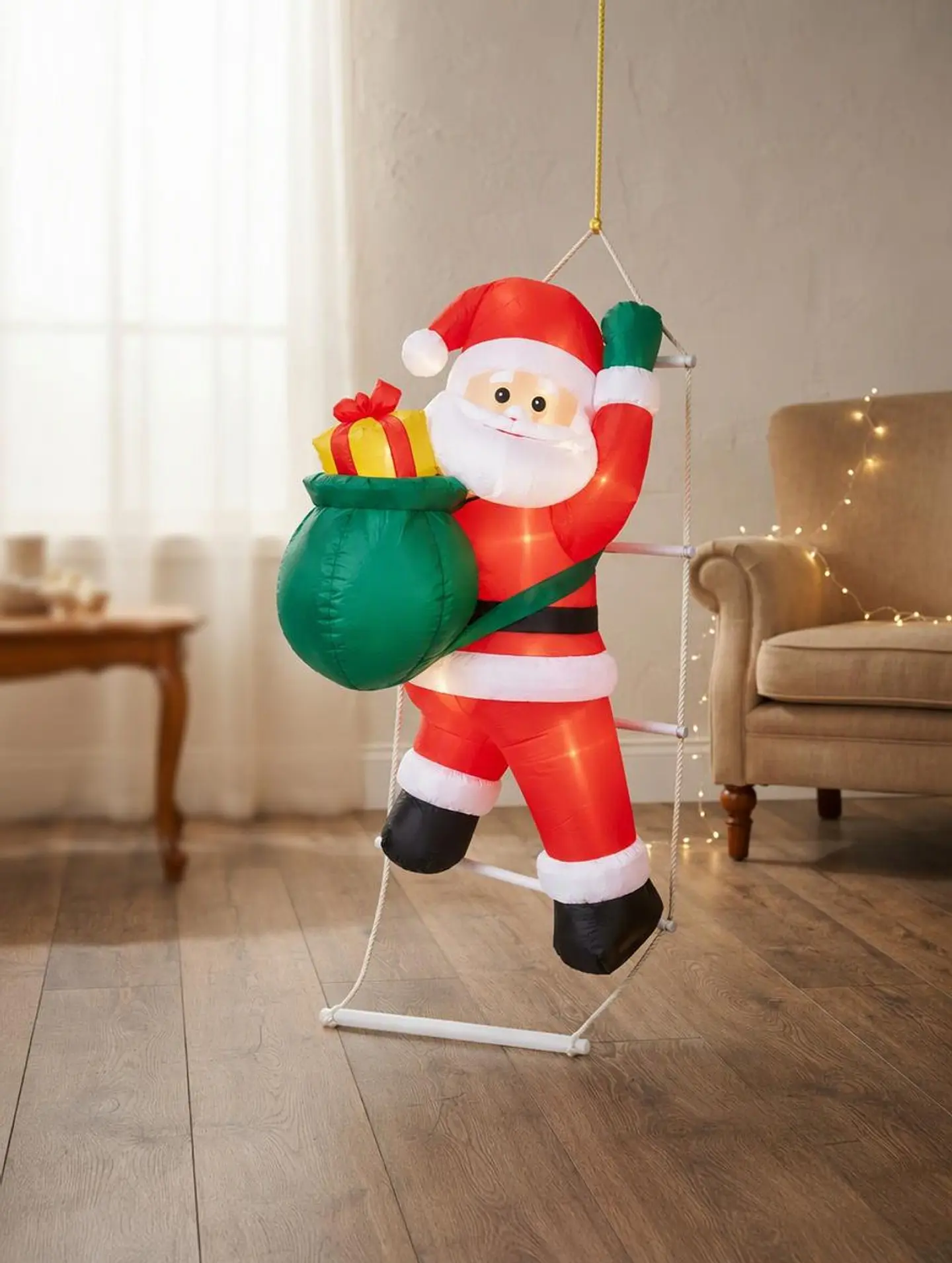 Papá Noel Subiendo Escalera Inflable Eléctrico con Luces 90cm 5