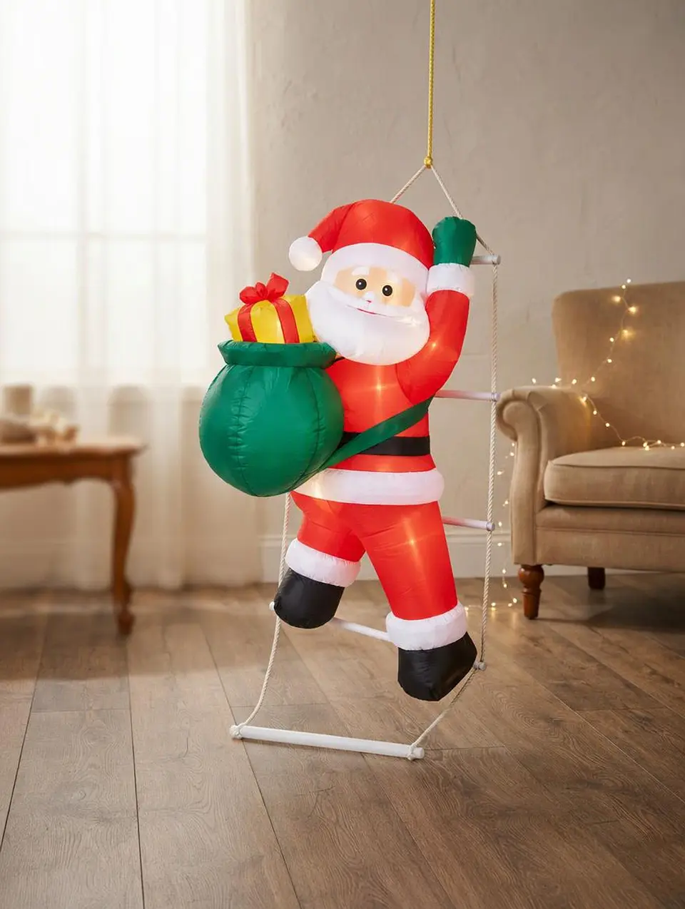 Papá Noel Subiendo Escalera Inflable Eléctrico con Luces 90cm 5