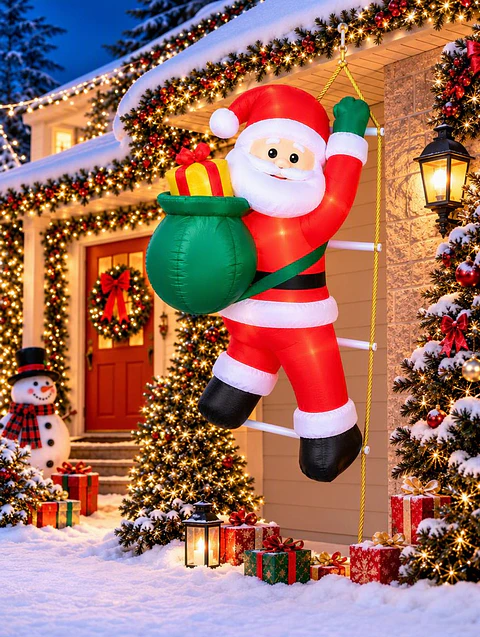 Papá Noel Subiendo Escalera Inflable Eléctrico con Luces 90cm