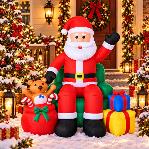Papá Noel sentado en sillón inflable eléctrico con luces 240cm