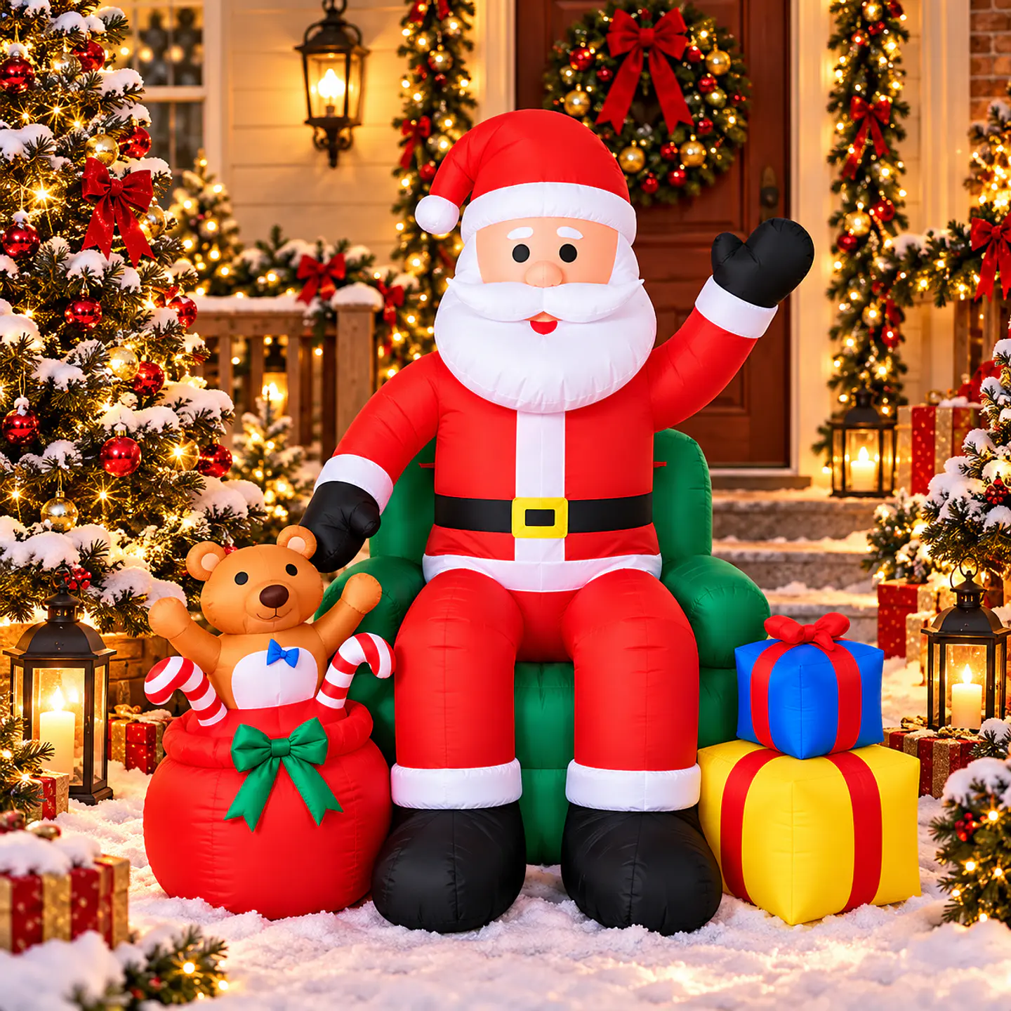 Papá Noel sentado en sillón inflable eléctrico con luces 240cm 2