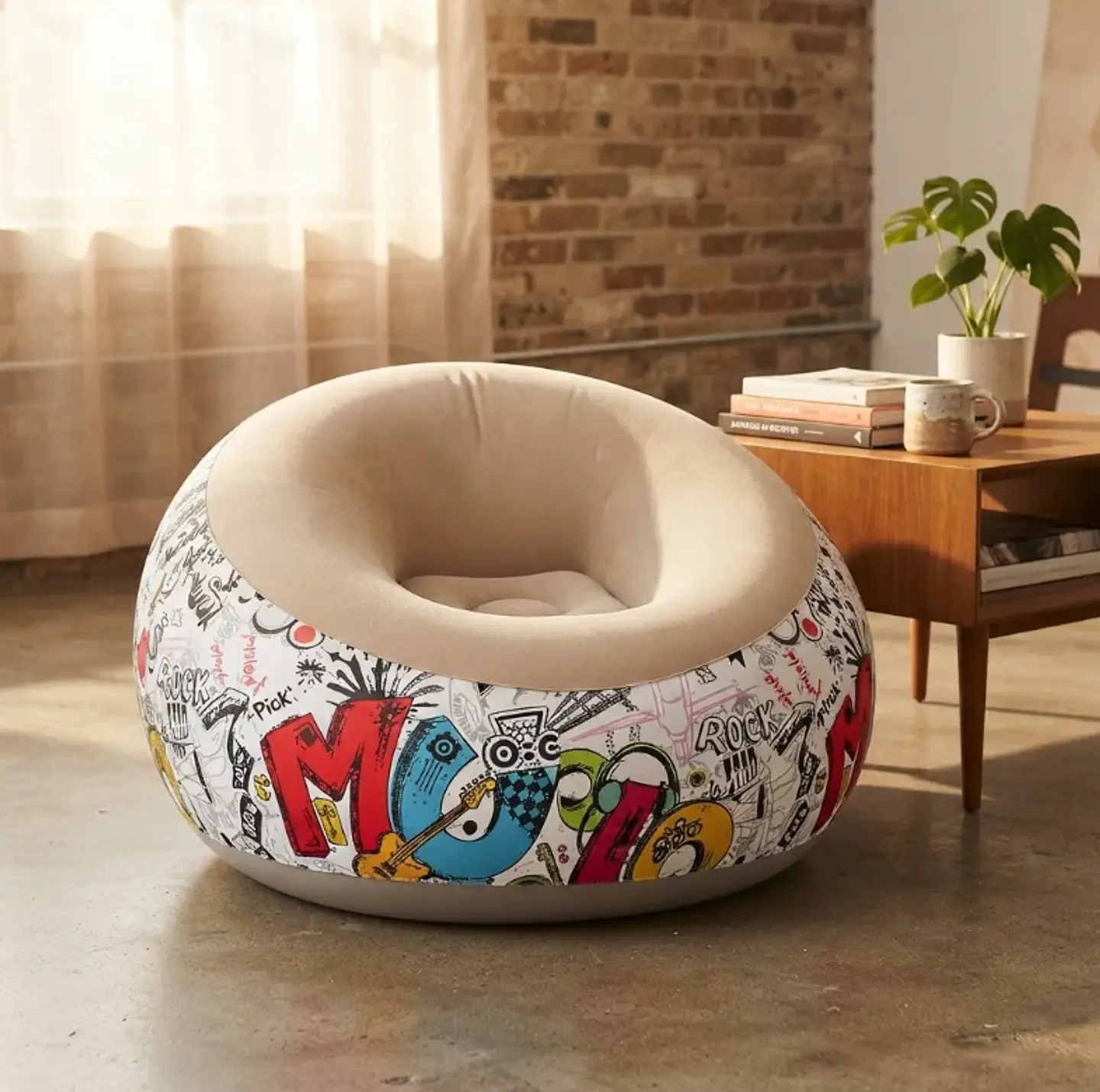Sillón Inflable Puff Premium Con Diseño Rock Graffiti Cómodo 1