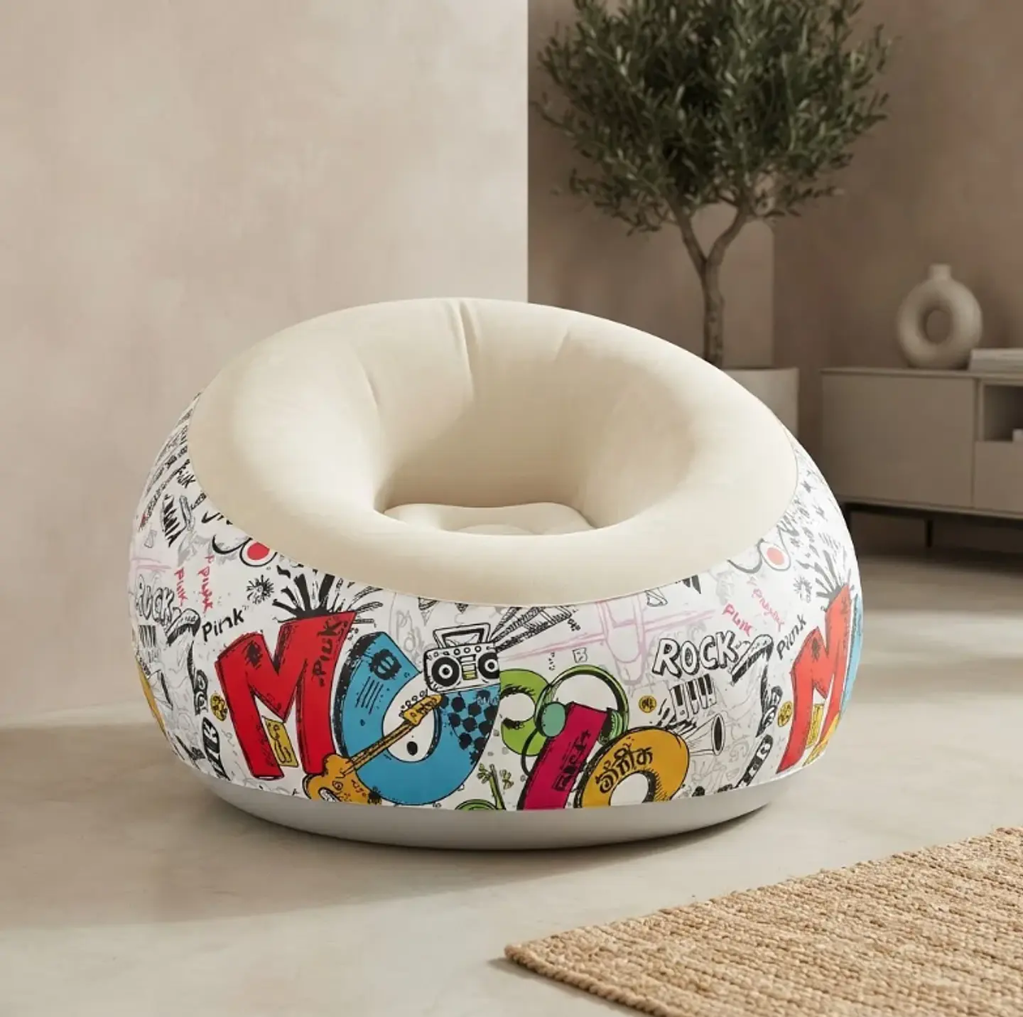Sillón Inflable Puff Premium Con Diseño Rock Graffiti Cómodo 3