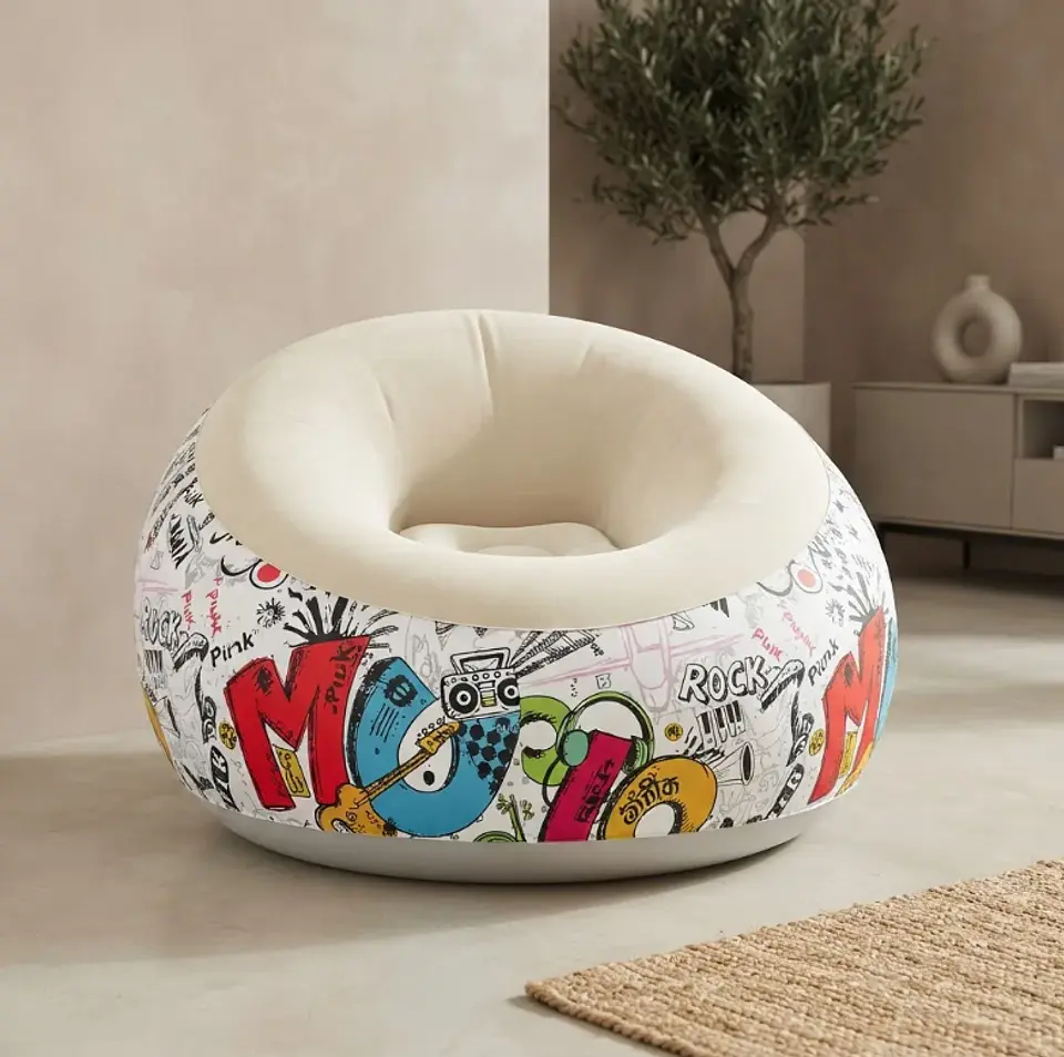 Sillón Inflable Puff Premium Con Diseño Rock Graffiti Cómodo 3