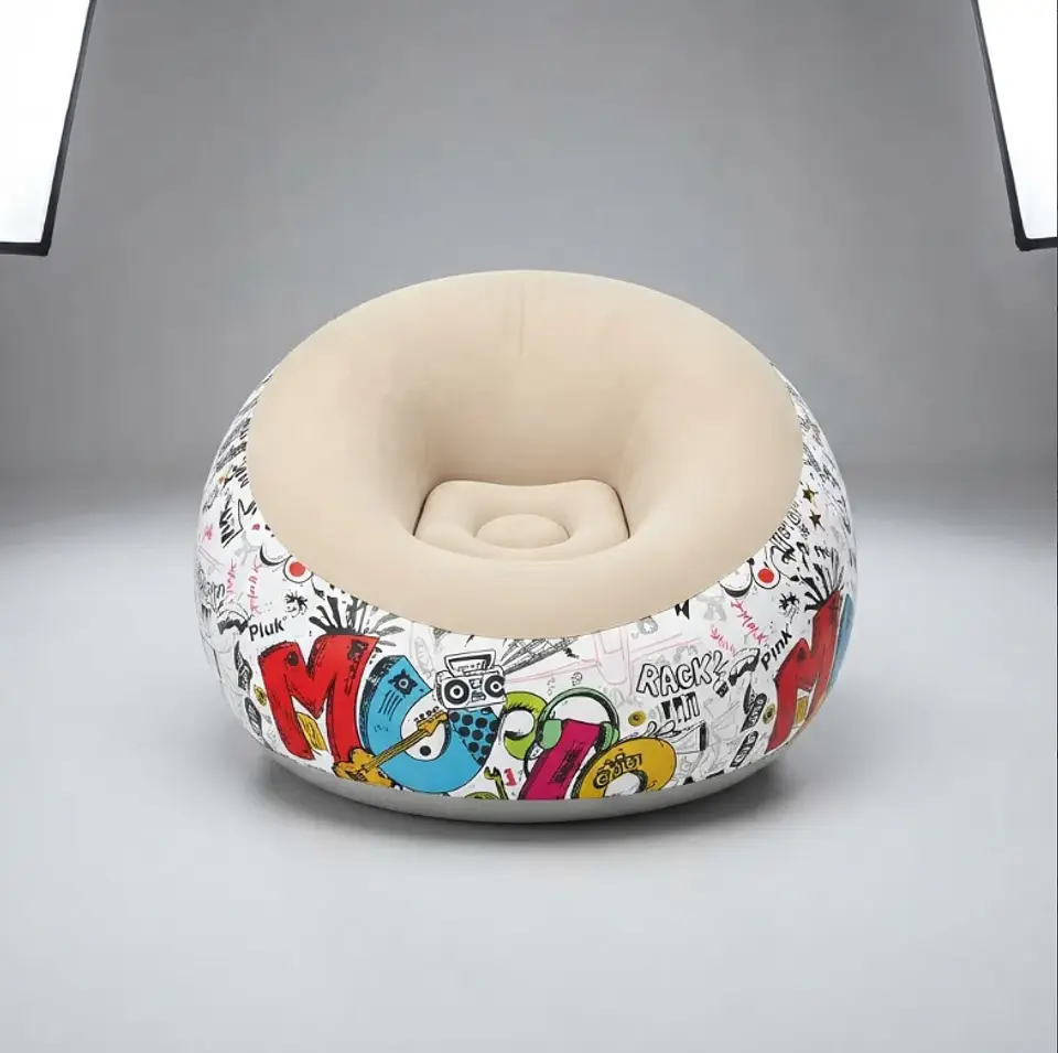 Sillón Inflable Puff Premium Con Diseño Rock Graffiti Cómodo 4