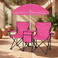 Set de 2 Sillas Plegables de Camping con Sombrilla y Mesa Cooler Rosada - Miniatura 2
